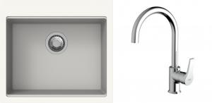 K-StrongSinks S3 Set dřez Ipel 560x510mm granit bílá + Baterie Rhona chrom