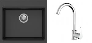 K-StrongSinks S3 Set dřez Ipel 560x510mm granit černá + Baterie Seina chrom