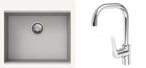 K-StrongSinks S3 Set dřez Ipel 560x510mm granit bílá + Baterie Garonne chrom