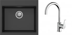 K-StrongSinks S3 Set dřez Ipel 560x510mm granit černá + Baterie Rhona chrom