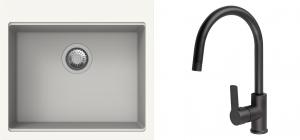K-StrongSinks S3 Set dřez Ipel 560x510mm granit bílá + Baterie Loira černá
