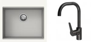 K-StrongSinks S3 Set dřez Ipel 560x510mm granit bílá + Baterie Garonne černá
