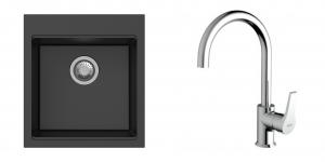 K-StrongSinks S3 Set dřez Ipel 460x510mm granit černá + Baterie Rhona chrom