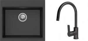 K-StrongSinks S3 Set dřez Ipel 560x510mm granit černá + Baterie Loira černá
