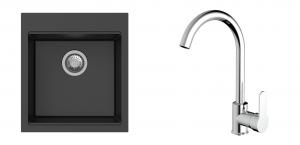 K-StrongSinks S3 Set dřez Ipel 460x510mm granit černá + Baterie Seina chrom