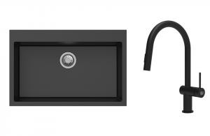 K-StrongSinks S3 Set dřez Ipel 780x510mm granit černá + Baterie Neris černá