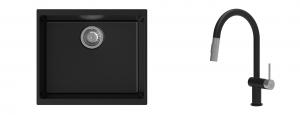 K-StrongSinks S3 évier granit Hron 530x460mm noir + robinet Neris noir/inox