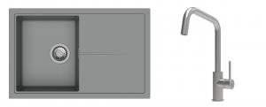 K-StrongSinks S3 évier granit Labe 780x500mm gris + robinet Arda inox
