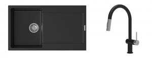 K-StrongSinks S3 évier granit Zala 860x500mm noir + robinet Neris noir/inox
