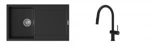 K-StrongSinks S3 évier granit Zala 860x500mm noir + robinet Neris noir