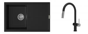 K-StrongSinks S3 évier granit Labe 780x500mm noir + robinet Neris noir/inox