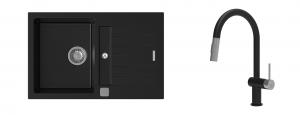 K-StrongSinks S3 évier granit Vardar 780x500mm noir + robinet Neris noir/inox