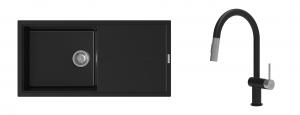 K-StrongSinks S3 évier granit Labe 1000x500mm noir + robinet Neris noir/inox