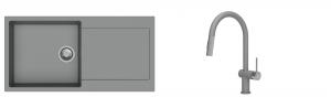 K-StrongSinks S3 évier granit Zala 1000x500mm gris + robinet Neris gris