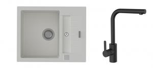 K-StrongSinks S3 Vardar 615x500 gr. blanc + robinet Ipoly noir