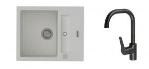 K-StrongSinks S3 Vardar 615x500 gr. blanc + robinet Garonne noir