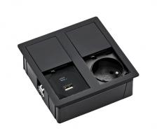 VersaHit Dual prise électrique 1x 230V, Française, USB A/C 5V noir mat