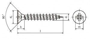 Vis a bois PZ 5x120/70 tete fraisée zinc blanc PZ2, filetage partiel