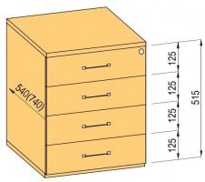 K-BBP conteneur 540mm type 7/V 2 tiroirs coulissant partielle métal freinage