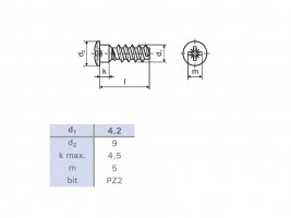 Vis euro 6,3x16/9 tete demi-ronde 9mm PZ2 zinc blanc