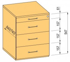 K-BBP conteneur 540mm type 3/V 6 tiroir plastique extension partielle freinage