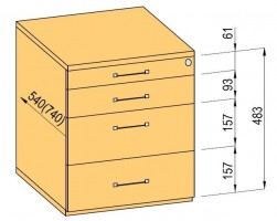 K-BBP conteneur 540mm type 1/V tiroir métal extension partielle dotation