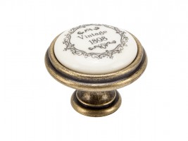 TULIP bouton Vintage vieil or/porcelaine creme/motif